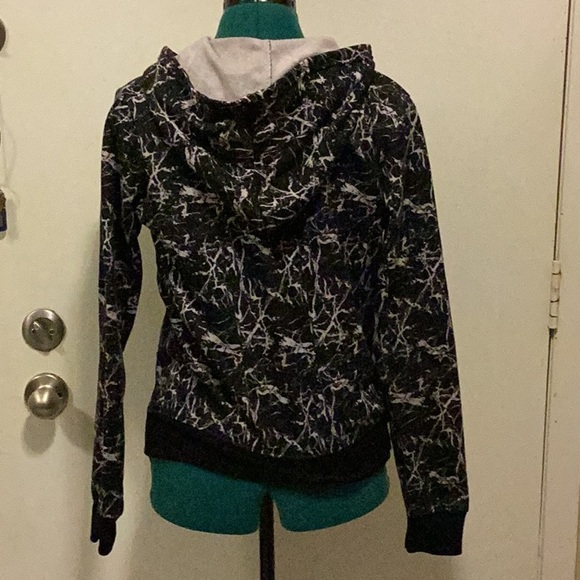 DAZL crackle print Hoodie slash pockets zip front Lg Jr’s Black & White - Picture 4 of 9
